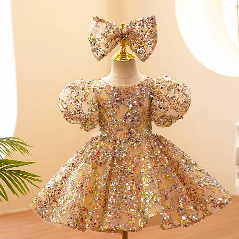 BABY GIRL FORMAL PRINCESS DRESS BABY GIRL SEQUIN MESH PUFFY BIRTHDAY PARTY DRESS