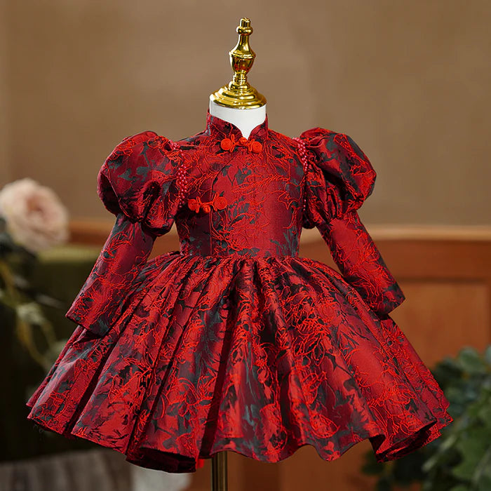 GIRL CHRISTMAS DRESS BABY GIRL DRESS FLOWER GIRL DRESS AUTUMN ELEGANT RED EMBROIDERY LONG SLEEVE PRINCESS PARTY DRESS