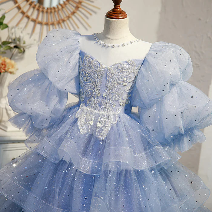 TODDLER GIRL COMMUNION DRESS GRIL LUXURY BIRTHDAY PAGEANT SEQUINS PRINCESS DRESS