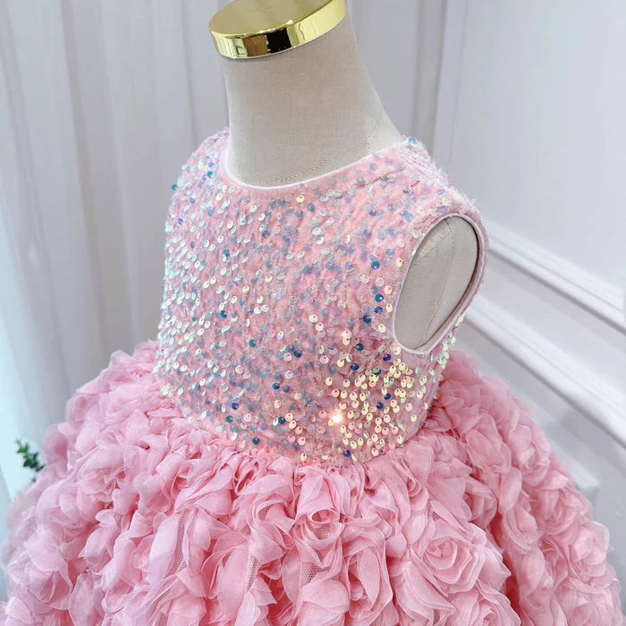 ELEGANT BABY GIRL SEQUIN PINK DRESS TODDLER BIRTHDAY PAGEANT PRINCESS DRESS