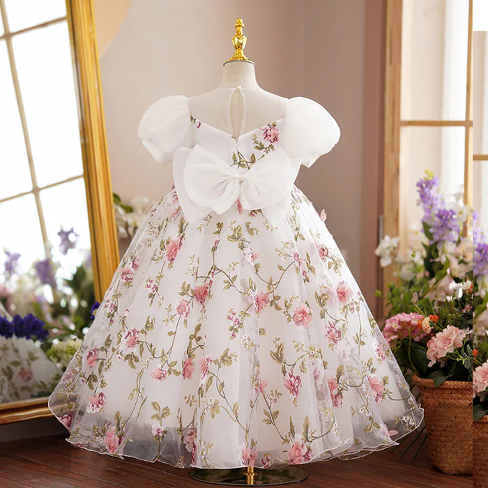 BABY GIRL FIRST COMMUNION DRESS CHILDREN FLOWERS EMBROIDERY PUFFY PRINCESS DRESS