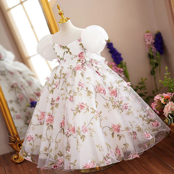 BABY GIRL FIRST COMMUNION DRESS CHILDREN FLOWERS EMBROIDERY PUFFY PRINCESS DRESS