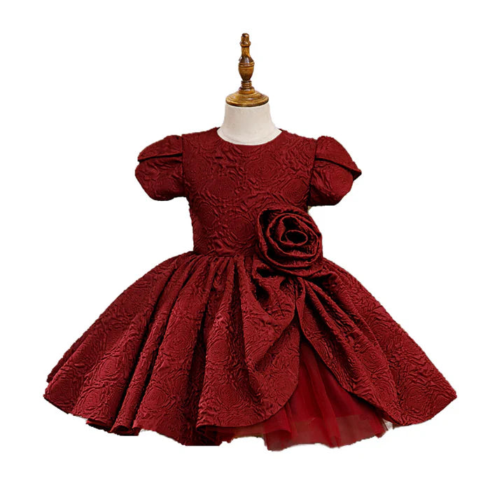 GIRL CHRISTMAS DRESS TODDLER PROM DRESS BABY GIRL SUMMER RED BIG FLOWER FLUFFY FORMAL PRINCESS DRESS