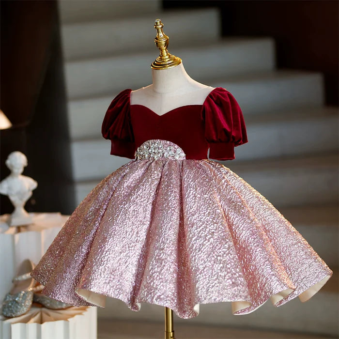 CHRISTMAS DRESS GIRLS EVENING DRESS PUFF SLEEVE PRINCESS DRESS