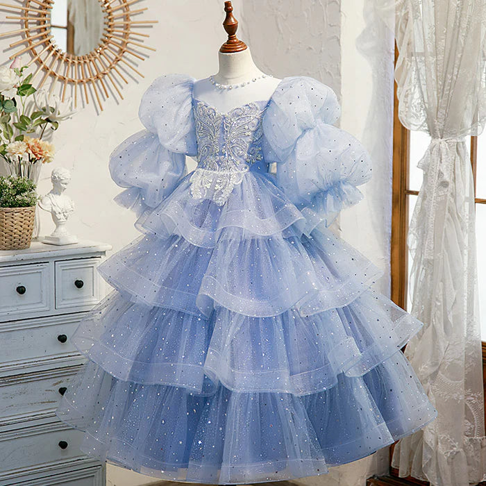 TODDLER GIRL COMMUNION DRESS GRIL LUXURY BIRTHDAY PAGEANT SEQUINS PRINCESS DRESS