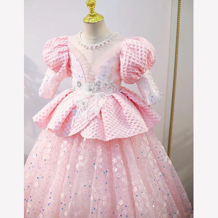 FLOWER GIRL DRESS CHILDREN COMMUNION PAGEANT ELEGANT CUTE SEQUINS PINK PRINCESS PARTY DRESS