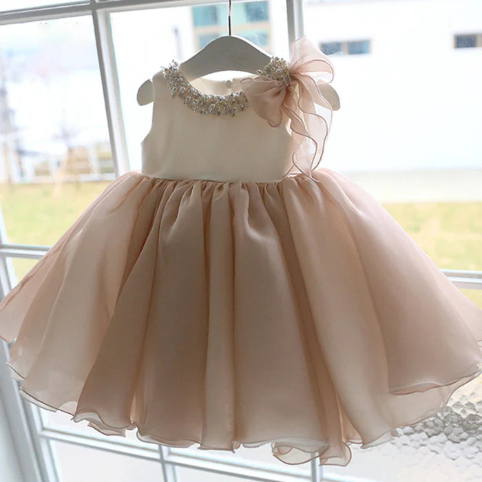 BABY GIRL BIRTHDAY PARTY DRESS TODDLER BEADED ROUND NECK SLEEVELESS PUFFY FORMAL PRINCESS DRESS