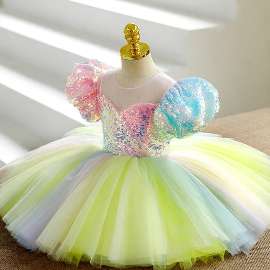 BABY GIRL RAINBOW BIRTHDAY PARTY PRINCESS DRESS LITTLE GIRL'S DRESSES TODDLER CHRISTMAS DRESS