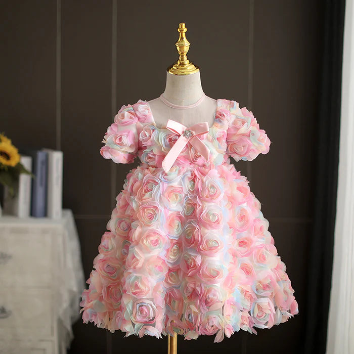 FLOWER GIRL DRESS TODDLER COLORFUL ROSE BIRTHDAY PARTY FORMAL PAGEANT DRESS