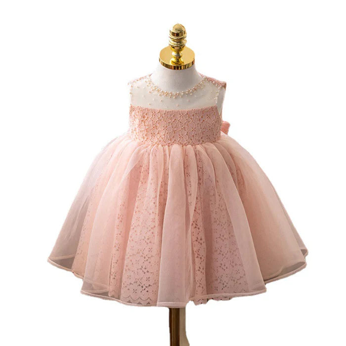 TODDLER BALL GOWNS BABY GIRL ROUND NECK EMBROIDERY PUFFY SLEEVELESS BIRTHDAY PARTY DRESS