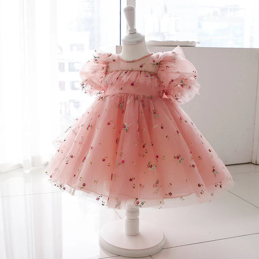 BABY GIRL FORMAL DRESSES TODDLER BOW PUFFY FLORAL PRINCESS DRESS GIRL BIRTHDAY PARTY DRESS