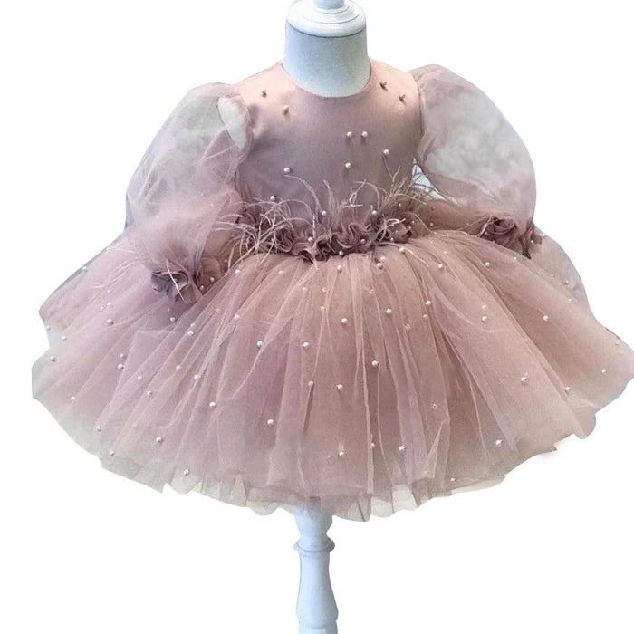 BABY GIRL PRINCESS DRESS TODDLER BEAD BOW PUFFY BIRTHDAY PARTY DRESS GIRL FORMAL DRESSES