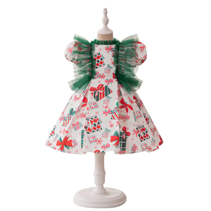 RETRO PRINTING CHRISTMAS DRESS BABY GIRL CHRISTMAS DRESS SEQUINED CHRISTMAS DRESS