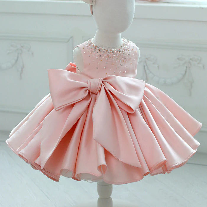 FIRST COMMUNION DRESS BABY GIRL FORMAL PRINCESS DRESS TODDLER BOW BEADED PUFFY FLOWER GIRL DRESS BIRTHDAY DRESS