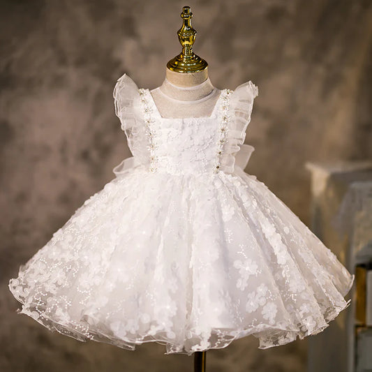 FLOWER GIRL DRESSES BABY GIRL ELEGANT RUFFLE PUFFY FORMAL PRINCESS DRESS FIRST COMMUNION DRESS