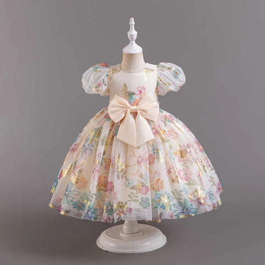 ORGANZA PRINTED DRESS FLOWER GIRL DRESS PRINCESS DRESS