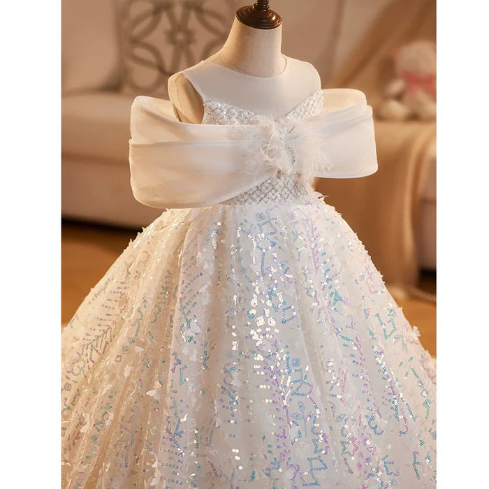 WINTER CHRISTENING DRESS BEAUTY PAGEANT DRESS TODDLER SEQUINS PARTY PRINCESS DRESS