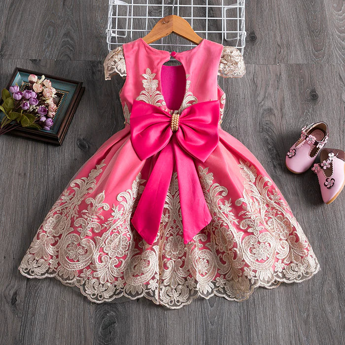 BABY GIRL PRINCESS DRESS TODDLER SUMMER EMBROIDERY BOW PUFFY BIRTHDAY PARTY DRESS GIRLS PAGEANT DRESSES