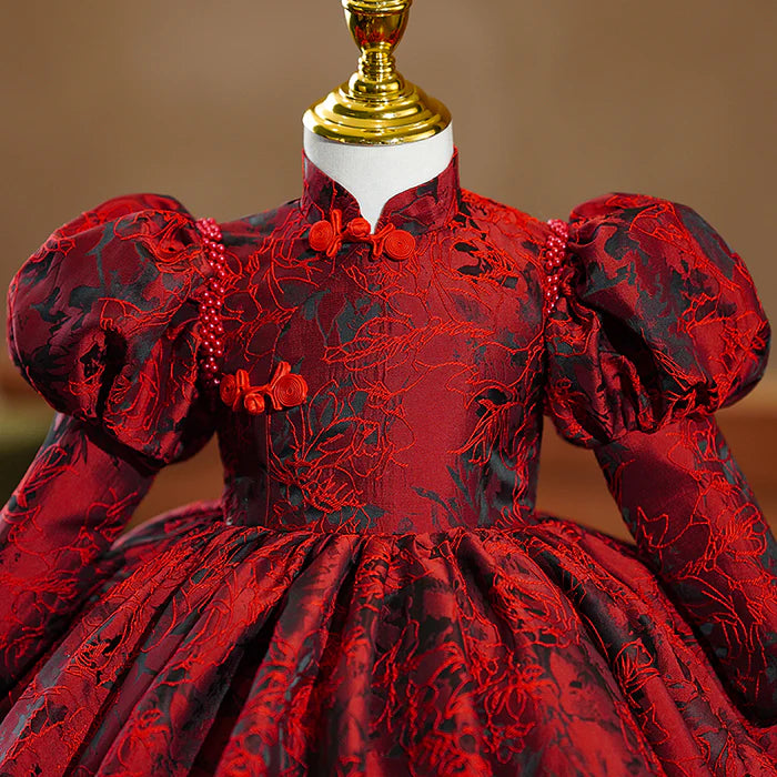 GIRL CHRISTMAS DRESS BABY GIRL DRESS FLOWER GIRL DRESS AUTUMN ELEGANT RED EMBROIDERY LONG SLEEVE PRINCESS PARTY DRESS