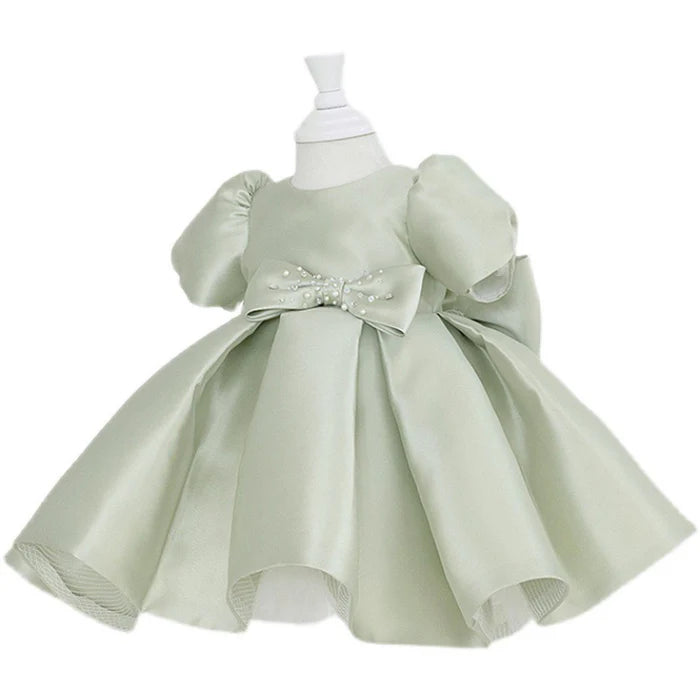 BABY GIRL BIRTHDAY PARTY DRESSES TODDLER ROUND NECK PUFF SLEEVES BEADED PUFFY PRINCESS DRESS