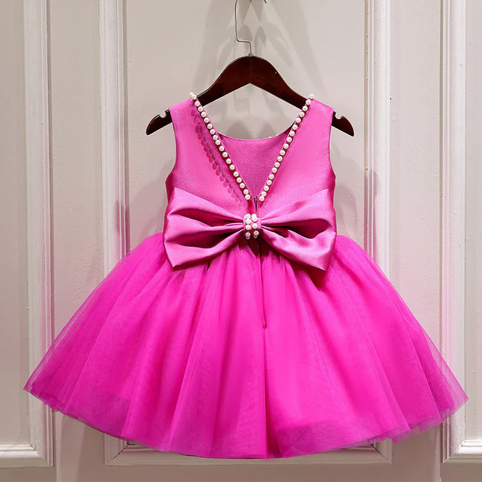 BABY GIRL FORMAL DRESSES TODDLER BIRTHDAY PARTY DRESS PINK BOW PUFFY GIRL PAGEANT PRINCESS DRESS