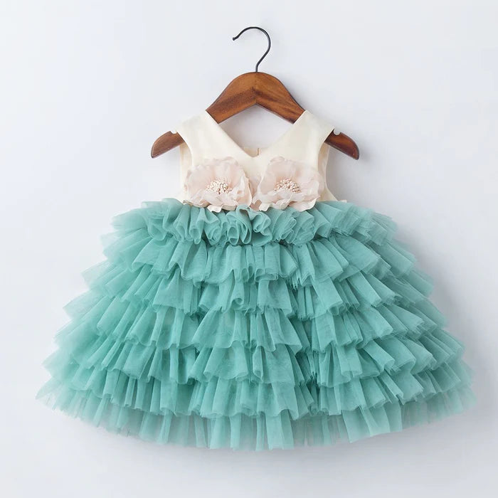 BABY GIRL BIRTHDAY PARTY DRESS SLEEVELESS MESH CAKE FLOWER GILR DRESS PRINCESS DRESS