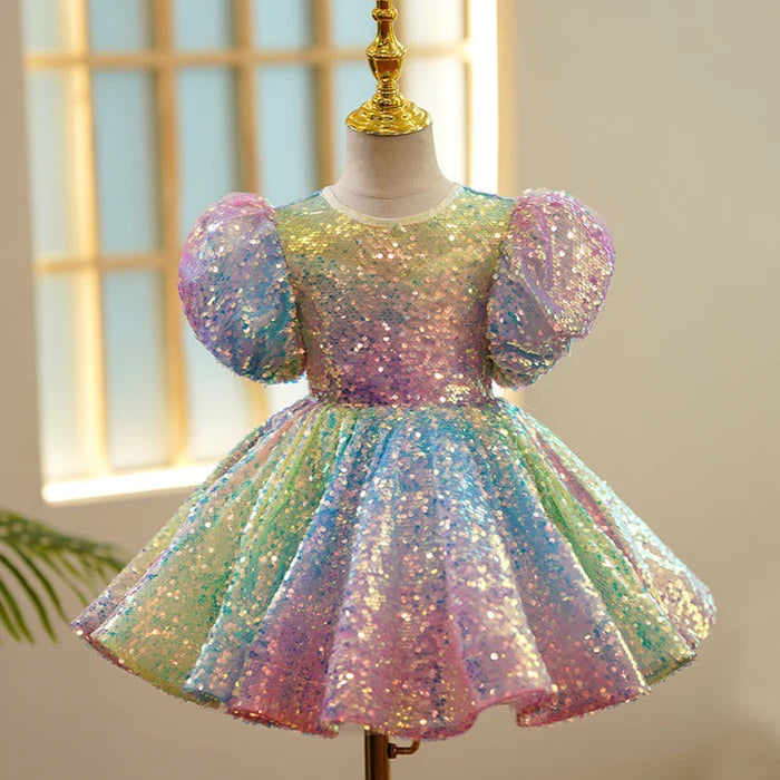 BABY GIRL DRESS TODDLER BALL GOWNS MULTICOLOR SEQUINS BIRTHDAY PARTY DRESS