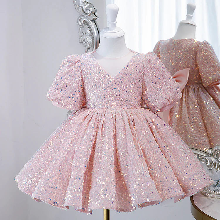 GIRL FORMAL DRESSES BABY GIRL PAGEANT FLOWERS DRESS TODDLER SEQUINS CAKE BIRTHDAY PARTY DRESS