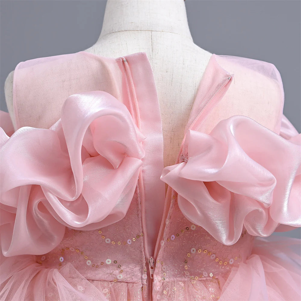 New Arrival Handmade Custom High-End Sequined Children's Wedding Dress Girl Birthday Party Dress