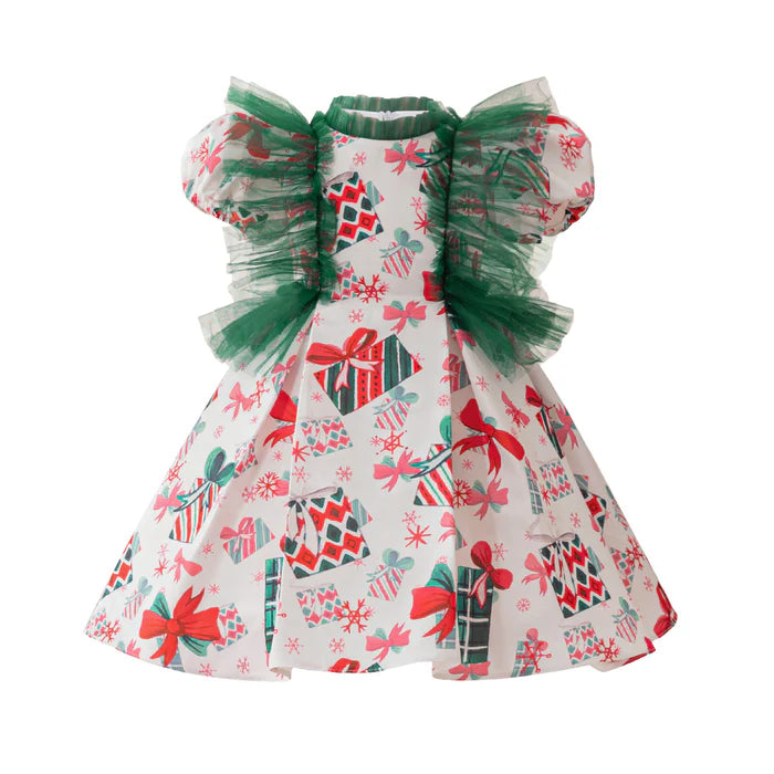 RETRO PRINTING CHRISTMAS DRESS BABY GIRL CHRISTMAS DRESS SEQUINED CHRISTMAS DRESS