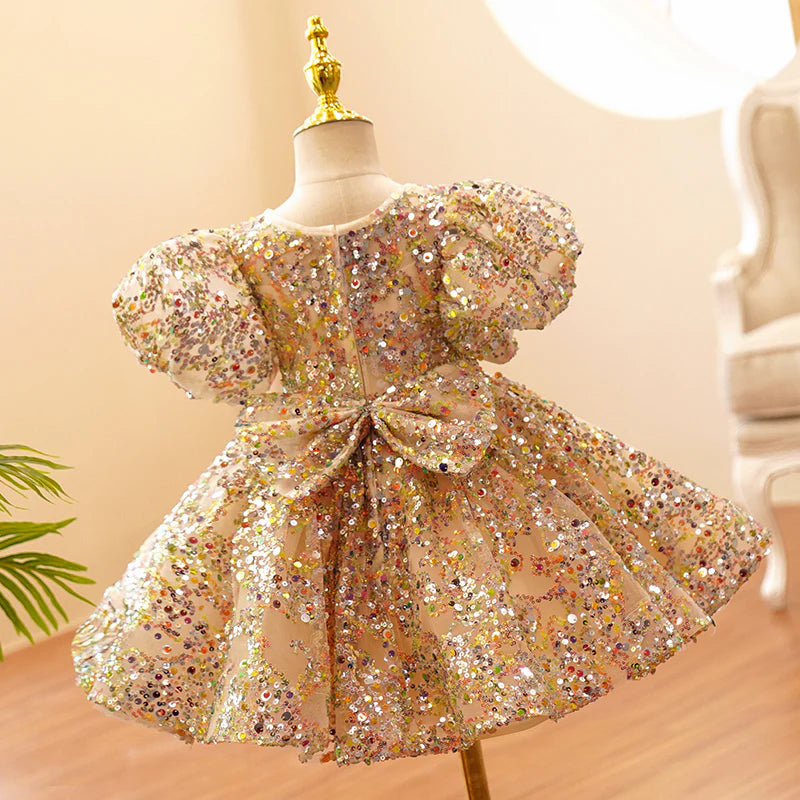 BABY GIRL FORMAL PRINCESS DRESS BABY GIRL SEQUIN MESH PUFFY BIRTHDAY PARTY DRESS