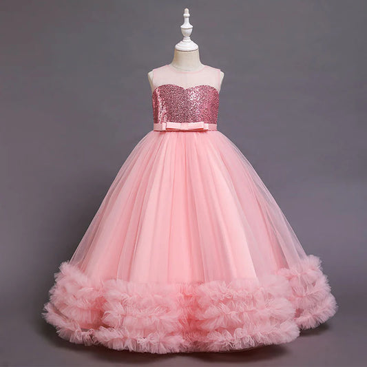 GIRLS PAGEANT PRINCESS DRESS BABY GIRL SUMMER MESH CAKE SEQUINS BIRTHDAY PARTY FORMAL DRESS