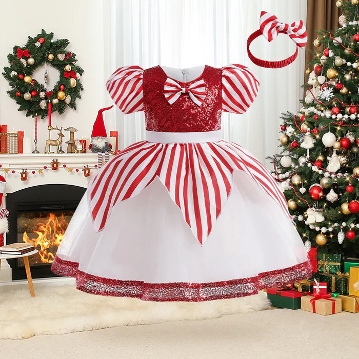 CUTE STRIPED CHRISTMAS DRESS BABY GIRL CHRISTMAS DRESS