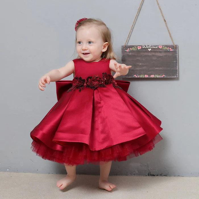 BABY GIRL BIRTHDAY PARTY DRESS LACE COZY EMBROIDERY BOW-KNOT PRINCESS DRESS