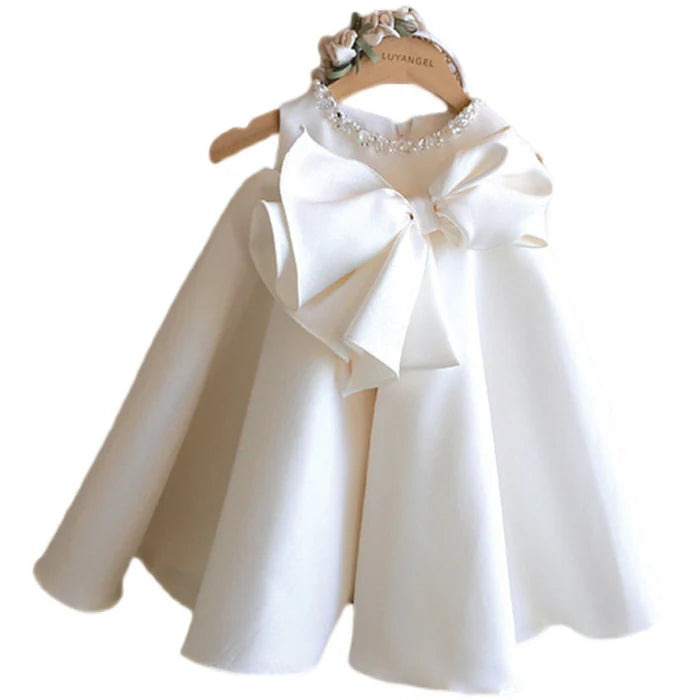 BAPTISM DRESSES BABY GIRL PRINCESS DRESS TODDLER SWEET WHITE BOW BIRTHDAY PARTY DRESS