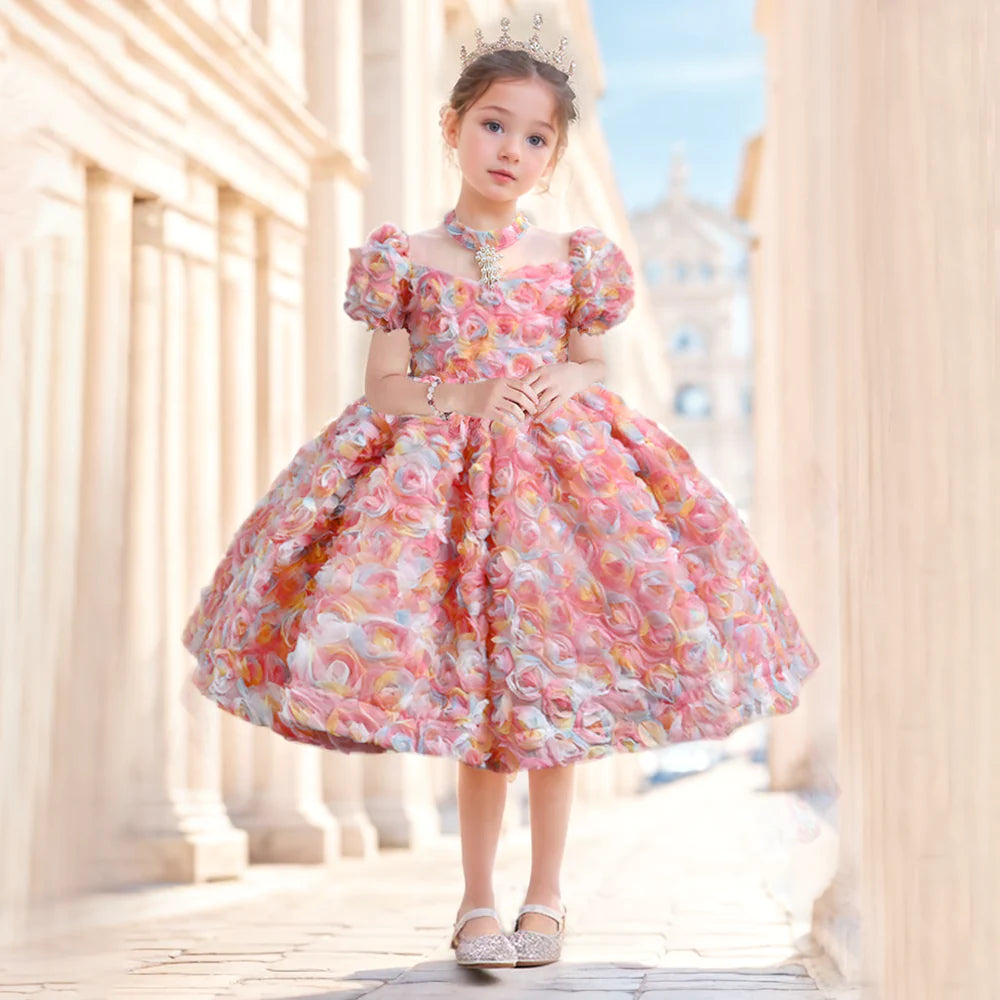 OM061 1-10 Years Old Girls Handmade Custom High-End Sequin Kids Wedding Dress Girls Birthday Party Dress