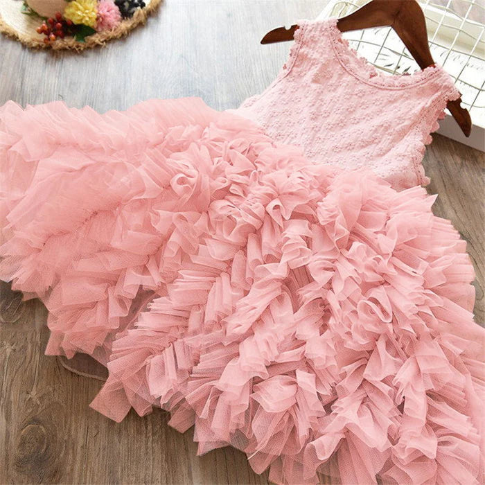 GIRLS SUMMER BIRTHDAY PARTY DRESS KIDS LOVELY LACE FLOWER GIRL PRINCESS DRESS  (5)