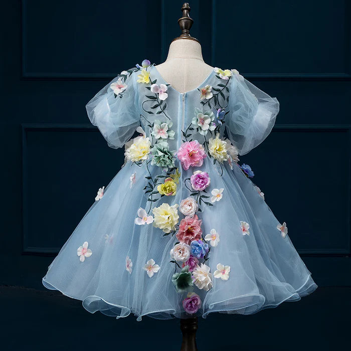 FLOWER GIRL DRESS BABY GIRL BLUE CUTE PRINCESS PARTY DRESS TODDLER BALL GOWNS