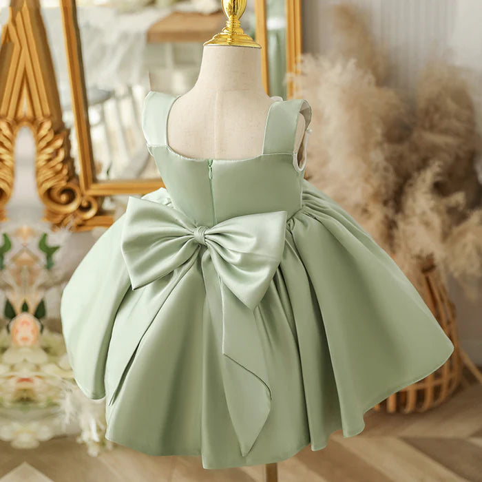 TODDLER PROM DRESS GIRL EASTER DRESS BIRTHDAY PARTY DRESS GREEN BOW SLEEVELESS DRESS