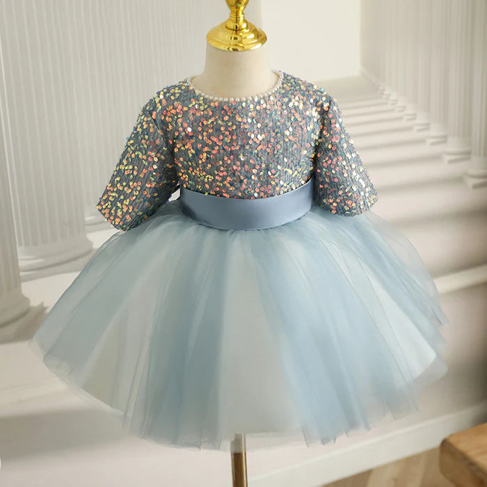 BABY GIRL PRINCESS DRESS TODDLER SUMMER SEQUINS FLOWERS PUFFY BIRTHDAY PARTY DRESSES