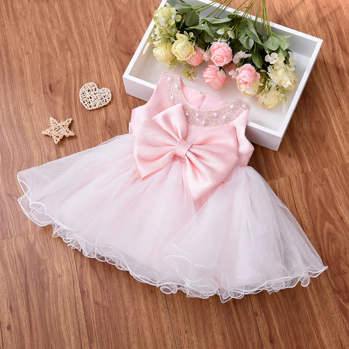 BABY GIRL EASTER DRESS CUTE BOW SLEEVELESS MESH PRINCESS DRESS