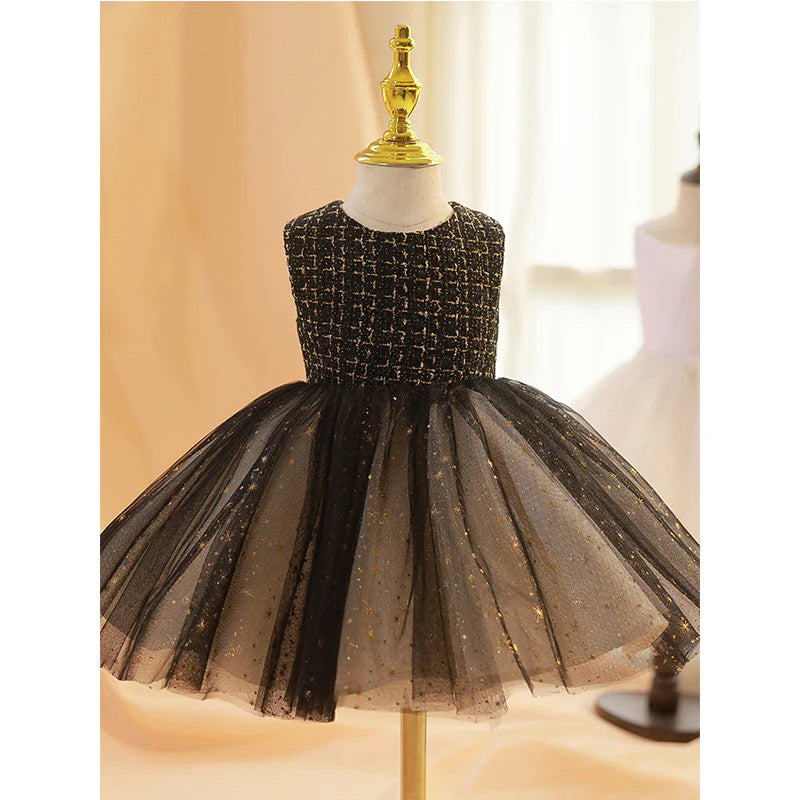 TODDLER BALL GOWNS GIRL BLACK PUFFY PUFF SLEEVES PARTY PRINCESS DRESS