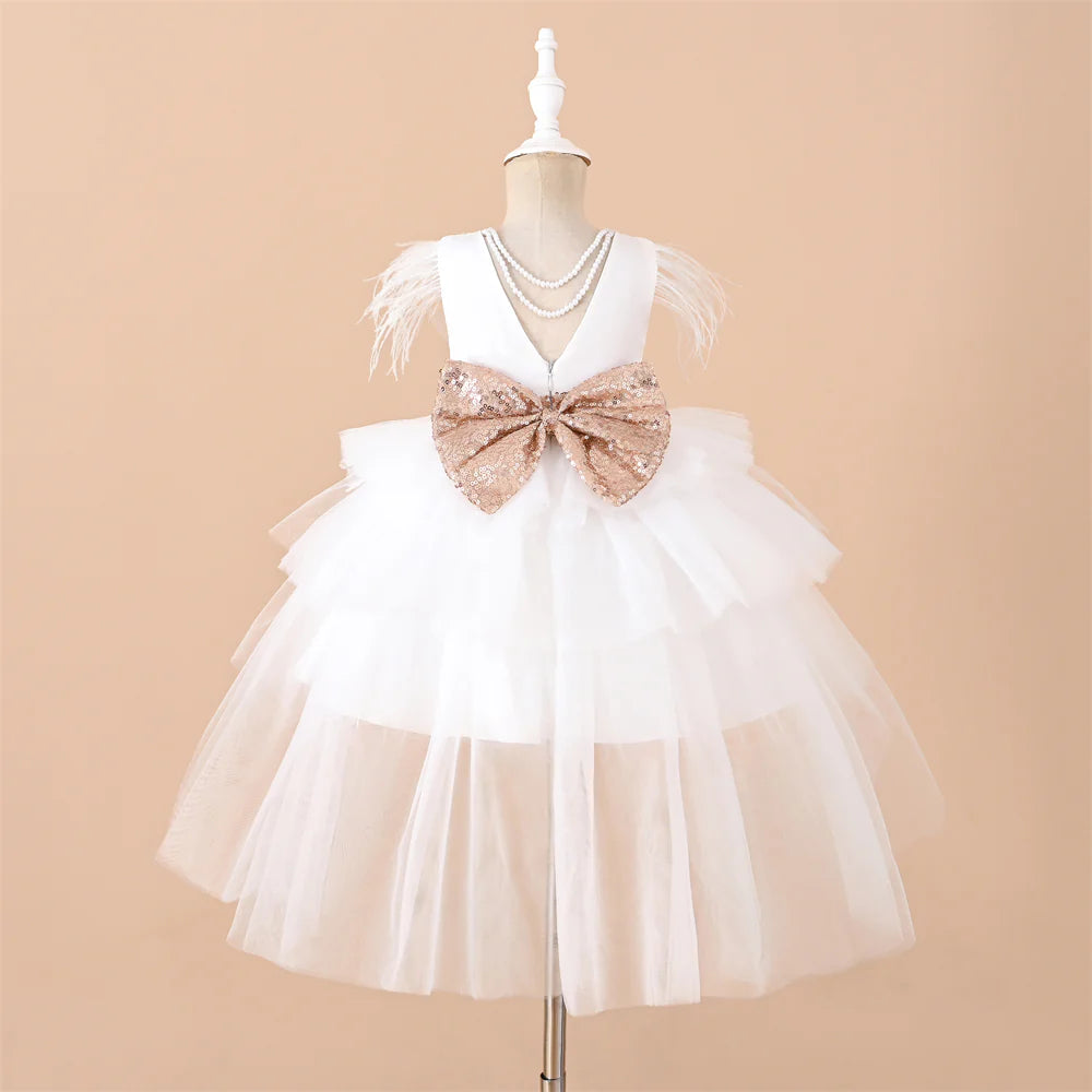 6-24-Months 1-5years New Girls Dress Sequins Layered Tulle V-Back Design With Headband Tutu Skirt Wedding Flower Girl Dress