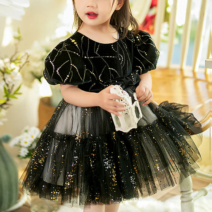 BABY GIRLS LOLITA BLACK SEQUINS PRINCESS PUFFY DRESS