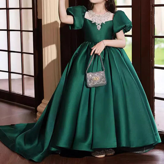 GIRLS BEAUTY PAGEANT PRINCESS DRESS GIRLS GREEN BIRTHDAY DRESS