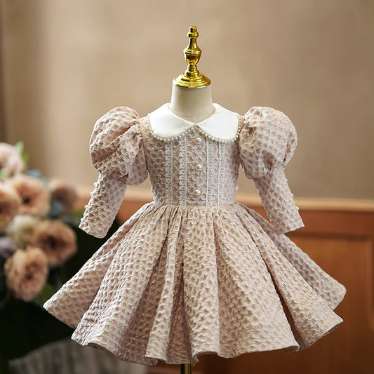 TODDLER BALL GOWNS GIRL PRINCESS DRESS AUTUMN DOLL COLLAR PUFFY WAFFLE PARTY DRESS