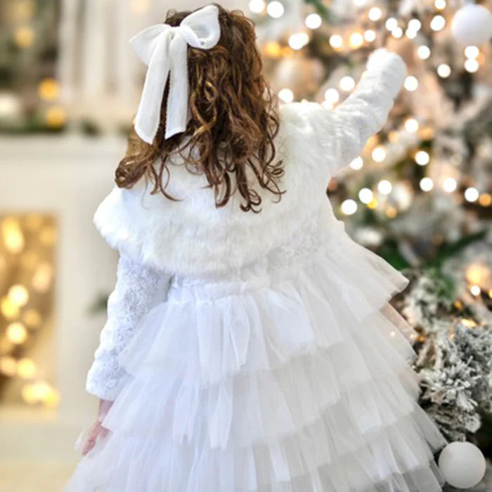 BABY GIRL AUTUMN WINTER FLOWER DRESS GIRL PLUSH LACE LONG SLEEVE BAPTISM PRINCESS DRESS