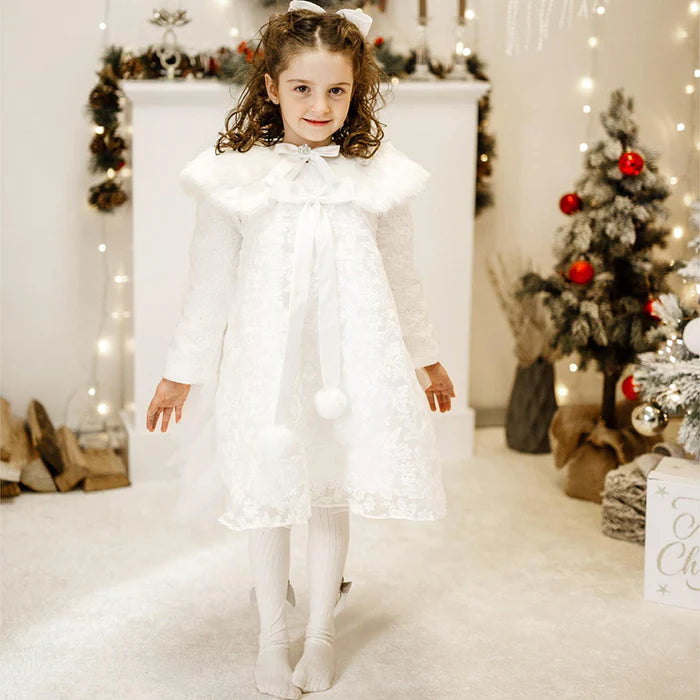 BABY GIRL AUTUMN WINTER FLOWER DRESS GIRL PLUSH LACE LONG SLEEVE BAPTISM PRINCESS DRESS