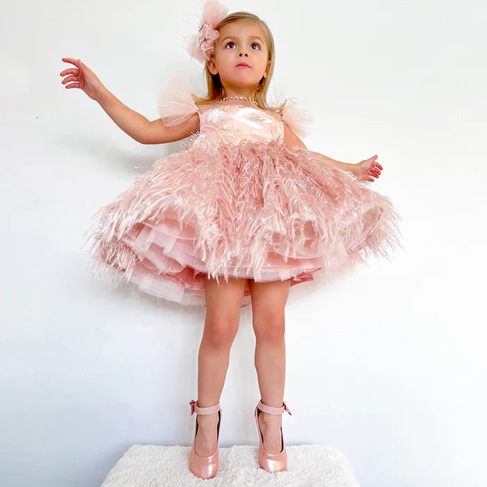 LUXURIOUS BABY GIRL FORMAL PUFFY PARTY DRESS GIRL FLUFFY PAGEANT PRINCESS DRESS