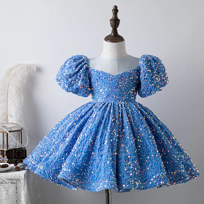 Gorgeous High Quality Girl Princess Party Birthday Dress Shinny Sparkle Sequins Dress